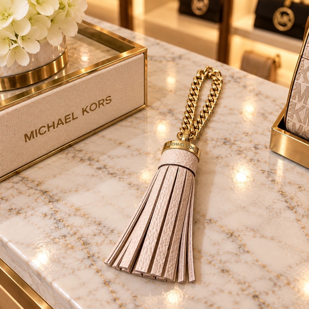 Michael Kors Pink Pebble Leather Tassel Bag Charm Gold Chain Key Fob